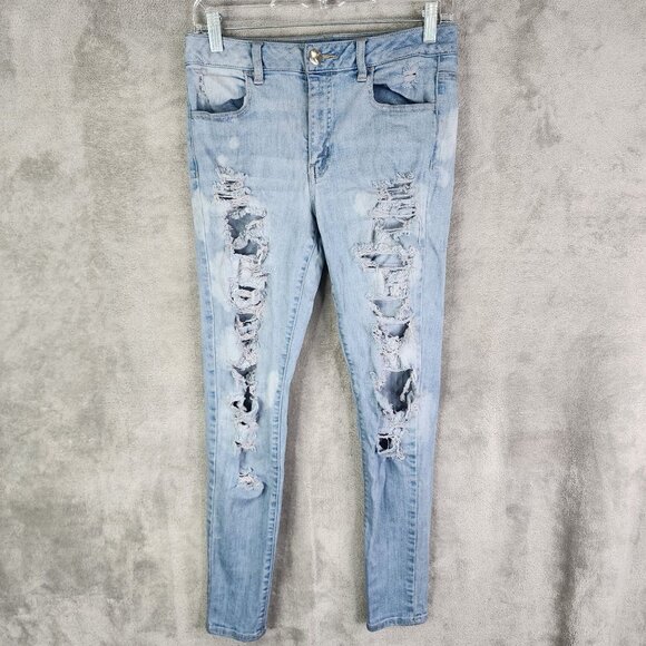 Womens American Eagle Hi Rise Jegging Denim Jeans Super Stretch Distressed 8 - Picture 2 of 10